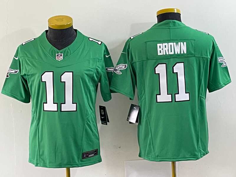 Womens Philadelphia Eagles #11 A. J. Brown Green 2023 F.U.S.E. Stitched Football Jersey(Run Small)